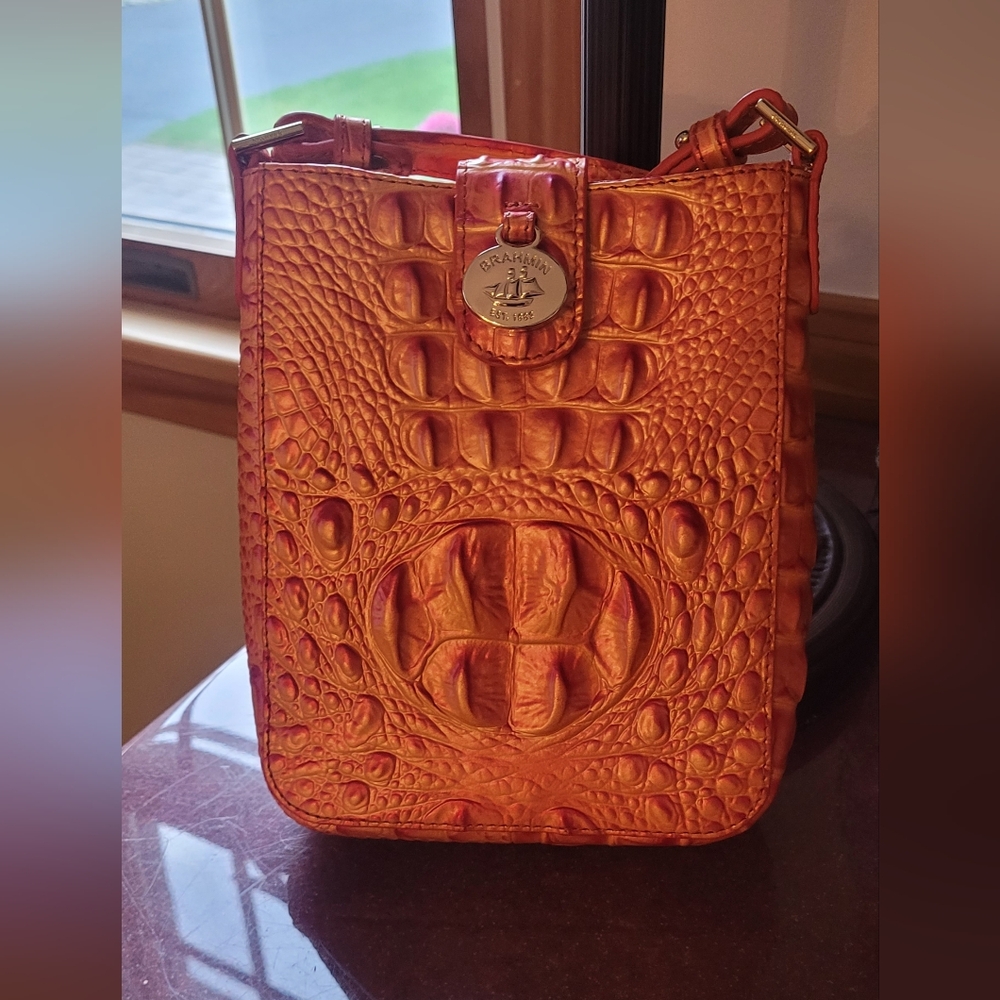 Brahmin Orange Embossed Leather Crossbody Bag